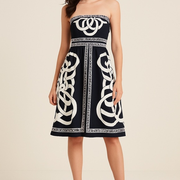 WHITE HOUSE BLACK MARKET Silk Strapless Print Dress - Picture 1 of 15